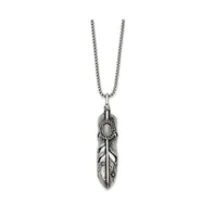 Chisel Antiqued and White Cat's Eye Feather Pendant Box Chain Necklace