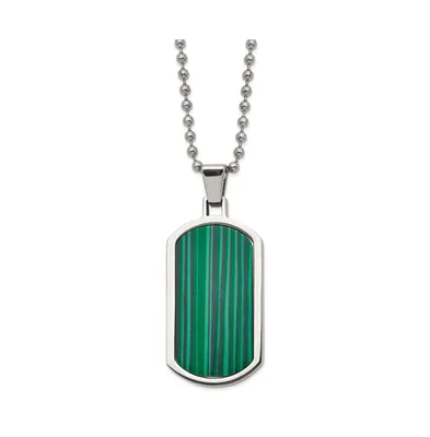 Chisel Polished with Malachite Inlay Dog Tag on a Ball Chain Necklace