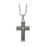 Chisel Antiqued Chain Design Cross Pendant Ball Chain Necklace