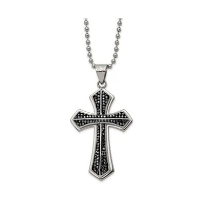 Chisel Black Preciosa Crystal Cross Pendant Ball Chain Necklace