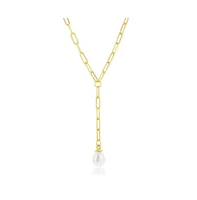 Sterling Silver or Gold Plated Over Sterling Silver Freshwater Pearl Paperclip Necklace