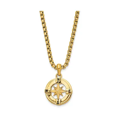 Chisel Polished Yellow Ip-plated Compass Pendant Box Chain Necklace