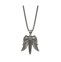 Chisel Antiqued White Bronze-plated Black Cz Sword Wings Box Chain Necklace