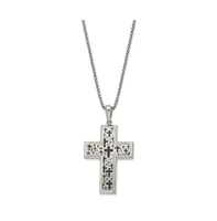 Chisel Brushed and Laser cut Black Ip-plated Cross Pendant Box Chain Necklace