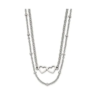 Chisel Polished Double Hearts on 18 inch 2-Strand Cable Chain Necklace