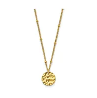 Chisel and Hammered Yellow Ip-plated Circle Pendant 15 inch Curb Chain Necklace