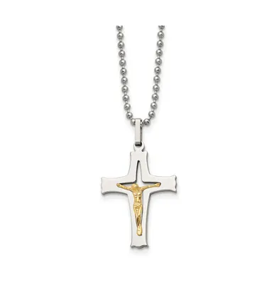 Chisel 14k Gold tone Accent Crucifix Pendant Ball Chain Necklace