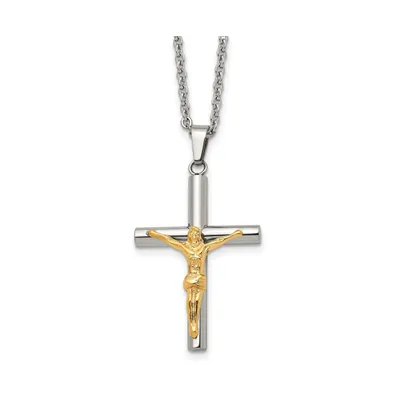 Chisel Polished Yellow Ip-plated Crucifix Pendant Cable Chain Necklace