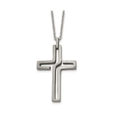 Chisel Brushed and Antiqued Cut-out Design Cross Pendant Cable Chain Necklace