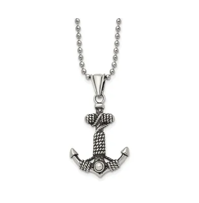 Chisel Antiqued Anchor with Rope Pendant Ball Chain Necklace