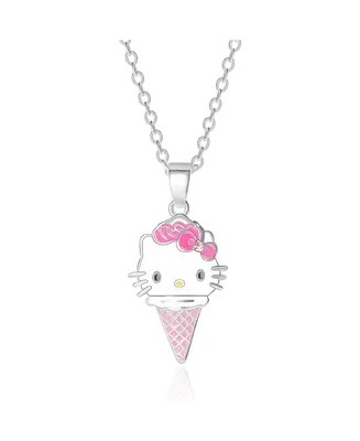 Hello Kitty Sanrio Enamel and Pink Cyrstal Cafe 3D Ice Cream Cone Pendant, 16+ 2'' Chain