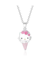 Hello Kitty Sanrio Enamel and Pink Cyrstal Cafe 3D Ice Cream Cone Pendant, 16+ 2'' Chain