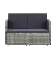 2 Seater Patio Sofa with Cushions Gray Poly Rattan