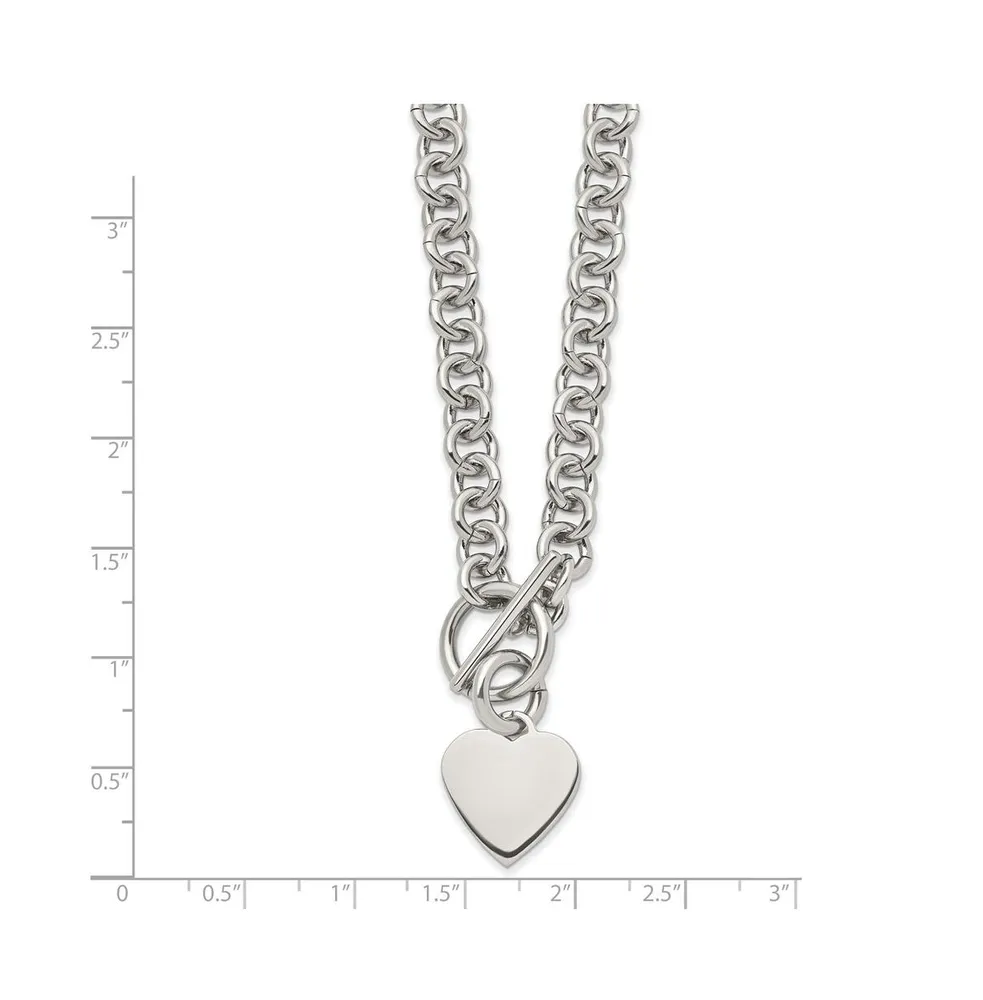 Chisel Polished Heart Toggle on a 18 inch Open Link Chain Necklace