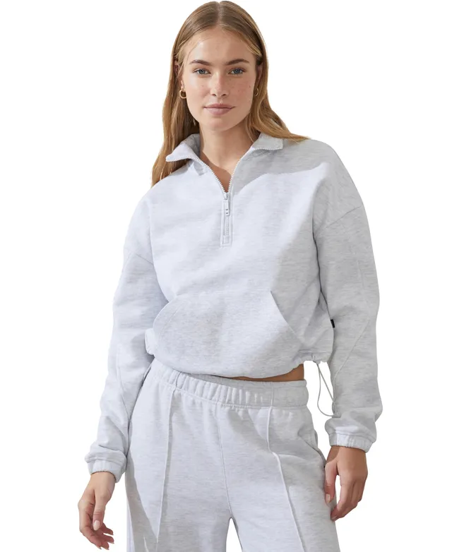 Cotton On Women's Plush Essential Cropped Full Zip Hooded Fleece