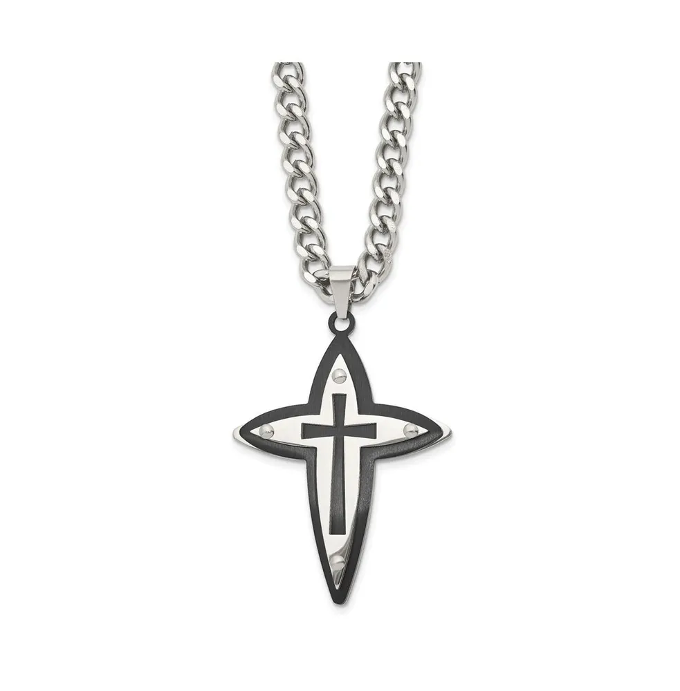 Chisel Polished Black Ip-plated Cross Pendant on a Curb Chain Necklace