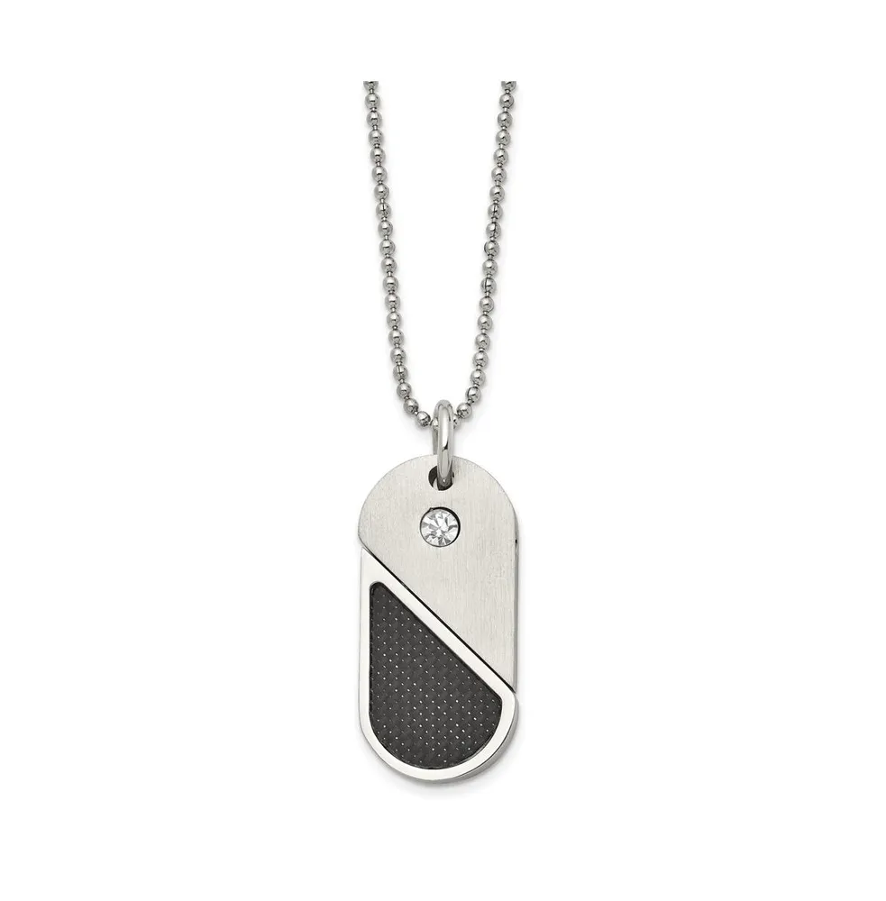 Chisel Cz Fiber Inlay Movable Dog Tag Heart Pendant Ball Chain Necklace