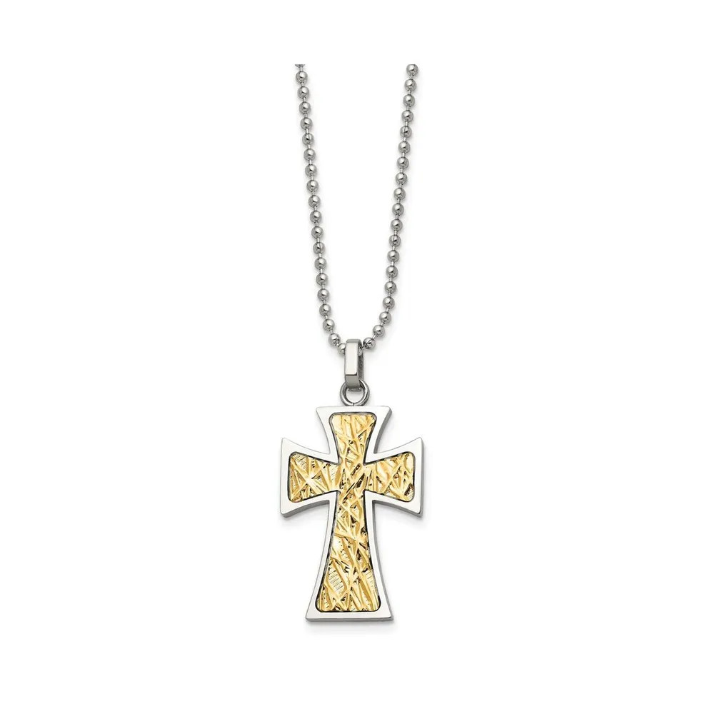 Chisel 14k Gold tone Accent Cross Pendant Ball Chain Necklace