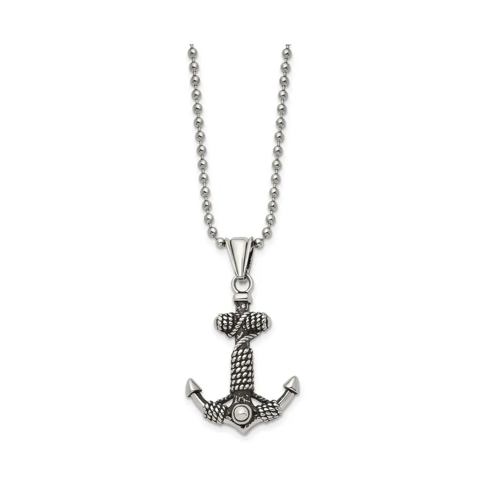 Chisel Antiqued Anchor with Rope Pendant Ball Chain Necklace