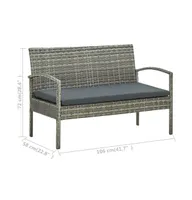3-Seater Patio Sofa with Cushion Gray Poly Rattan