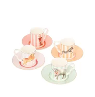 Yvonne Ellen Animal Espresso Cup and Saucer, Set of 4