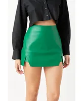 Women's Leather Front Slits Skort