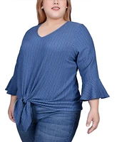 Ny Collection Plus Size 3/4 Bell Sleeve Textured Knit Top