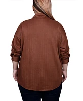 Ny Collection Plus Size Long Sleeve Textured Knit Shirt Jacket