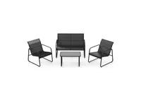 4 Pieces Outdoor Conversation Set with Tempered Glass Coffee Table-Black