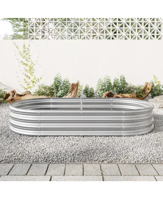 Raised Garden Bed Outdoor, Oval Large Metal Raised Planter Bed for Plants, Vegetables, and Flowers - Silver