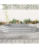 Streamdale Furniture Raised Garden Bed Outdoor, Oval Large Metal Raised Planter Bed for Plants, Vegetables, and Flowers - Silver