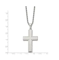 Chisel Polished Laser Cut Edges Cross Pendant on a Rope Chain Necklace