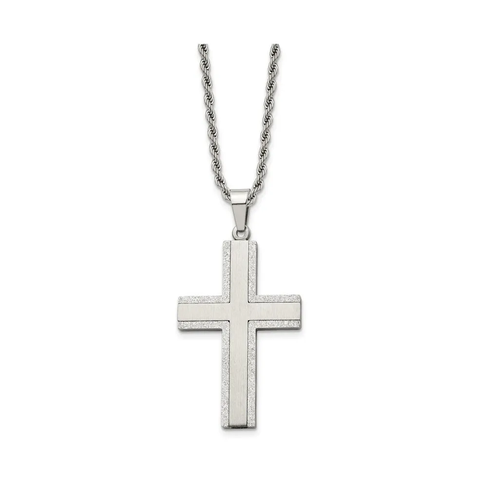 Chisel Polished Laser Cut Edges Cross Pendant on a Rope Chain Necklace