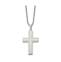 Chisel Polished Laser Cut Edges Cross Pendant on a Rope Chain Necklace