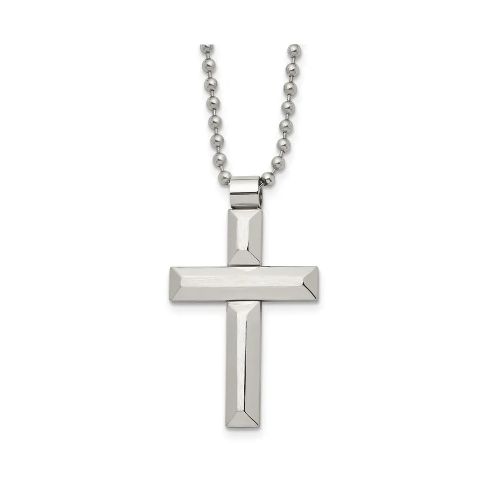 Chisel Brushed and Polished Cross Pendant on a Ball Chain Necklace