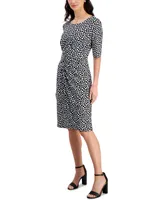 Connected Women's Round-Neck Gathered-Detail Sheath Dress