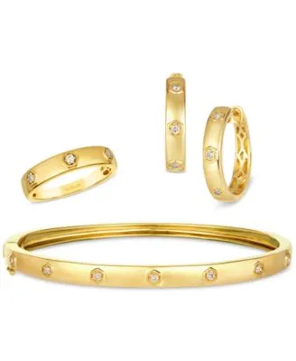 Le Vian Anywear Everywear Nude Diamond Polished Band Small Hoop Earrings Bangle Bracelet Collection Set In 14k Gold