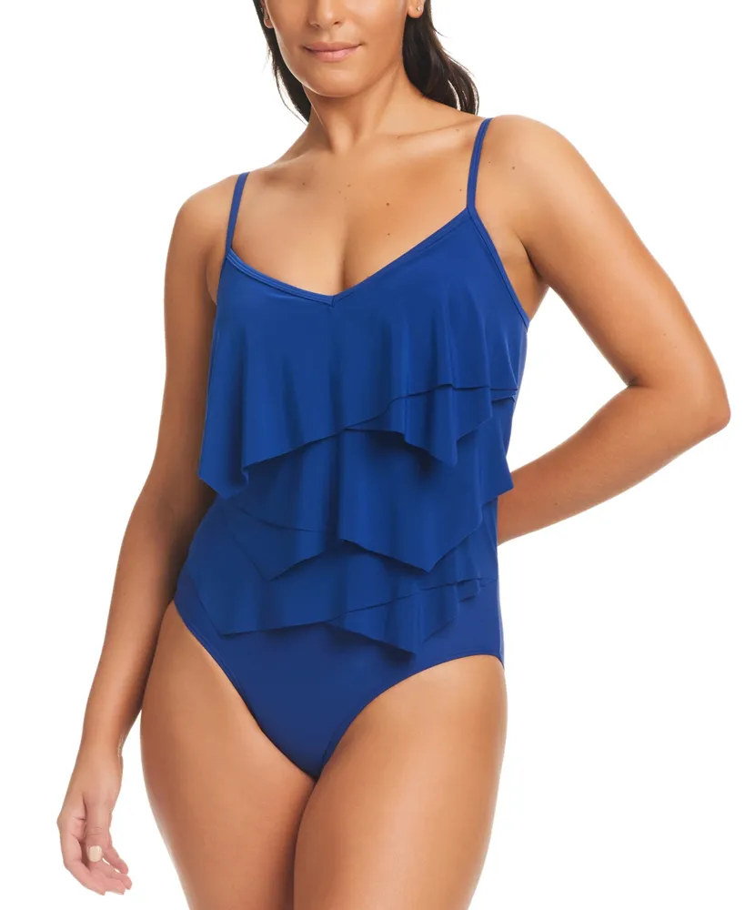 Beyond Control Women's Solid Citizen Tiered One-Piece Swimsuit