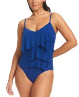 Beyond Control Women's Solid Citizen Tiered One-Piece Swimsuit