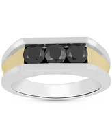 Men's Black Diamond Three Stone Concave Ring (1-1/2 ct. t.w.) in Sterling Silver & 14k Gold-Plate - Two