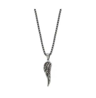 Chisel Antiqued Angel Wing Pendant 23.5 inch Box Chain Necklace