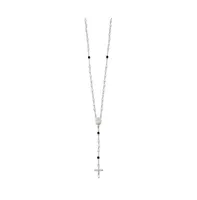 Sterling Silver Black Crystal Bead Rosary Pendant Necklace 24"