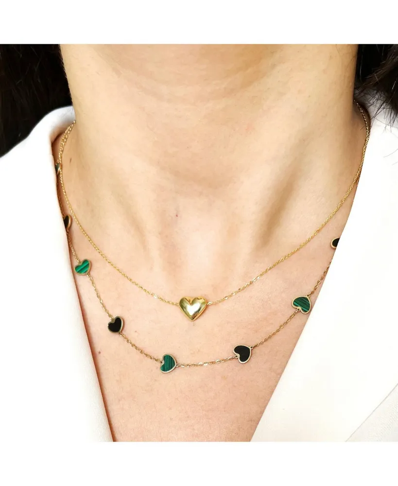 The Lovery Malachite and Onyx Mixed Heart Station Necklace