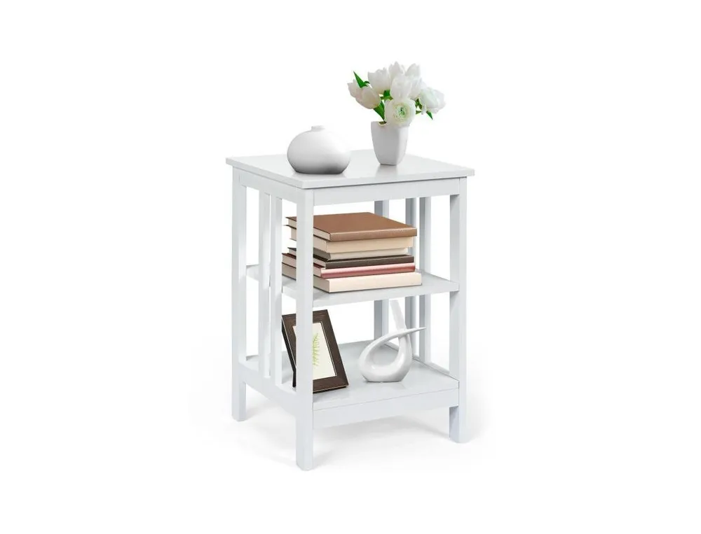 3-Tier Nightstand Sofa Side Table with Baffles and Round Corners