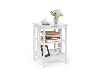 3-Tier Nightstand Sofa Side Table with Baffles and Round Corners