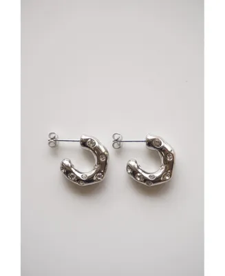 316L Hustler Pearl and Crystal Huggie Hoop Earrings