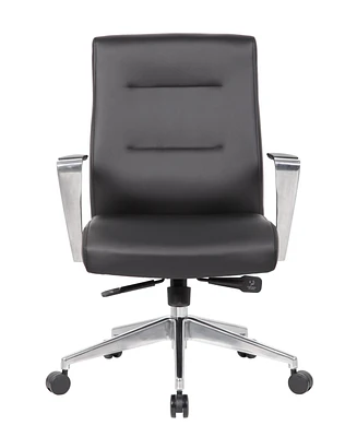 Boss Office Products 39.5-42.5" Vinyl Modern Conference Chair with Aluminum Arm Base