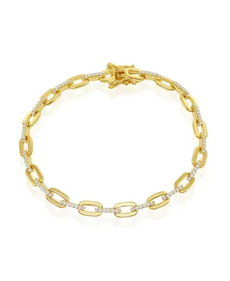 Sterling Silver or Gold Plated Over Cz Paperclip Bracelet