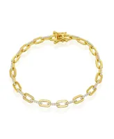 Sterling Silver or Gold Plated Over Cz Paperclip Bracelet