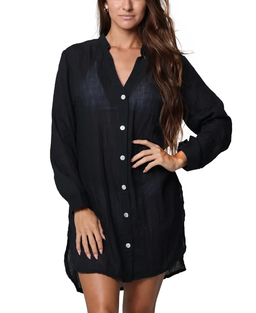 J Valdi Women's Big Shirt Cover-Up Top